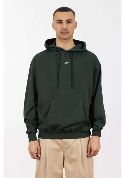 Klasik Dark Green Hoodie - %100 Pamuk, Relaxed Fit, Kanguru Cepli & Üstten Baskı