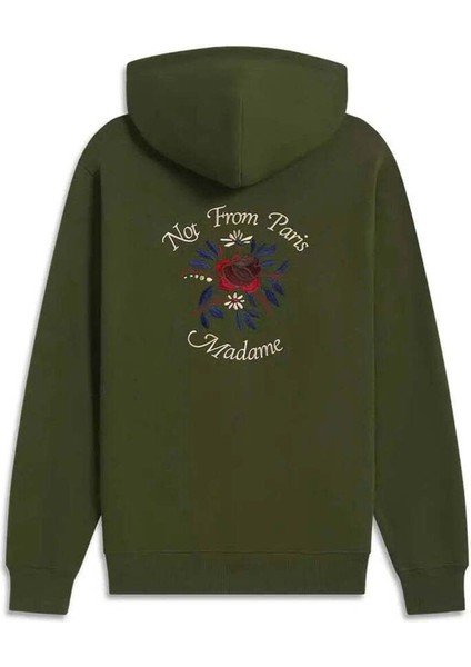 100% Pamuk Khaki Slogan Fleurs Hoodie - Şık ve Konforlu Oversized Tarzı