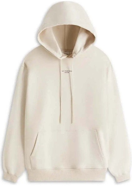Beige %100 Pamuk French Terry Hoodie - Not From Paris Madame Sloganı ile Rahat ve Şık