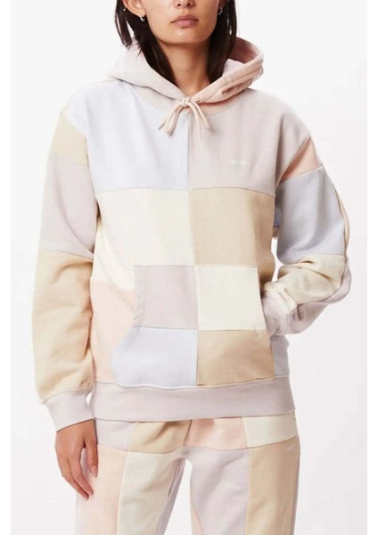 Kadın Renk Bloklu %100 Pamuk Kapüşonlu Sweatshirt – Nakış Logolu & Rahat Kalıp