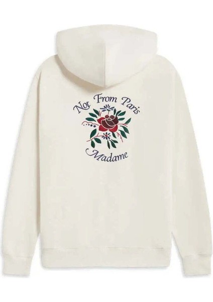 Slogan Fleurs Nakışlı Krema Renk 100% Pamuk Kadın Kapüşonlu Hoodie