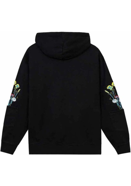 Çiçek Desenli Erkek Kapüşonlu Sweatshirt - %100 Pamuk, Siyah fiyatları