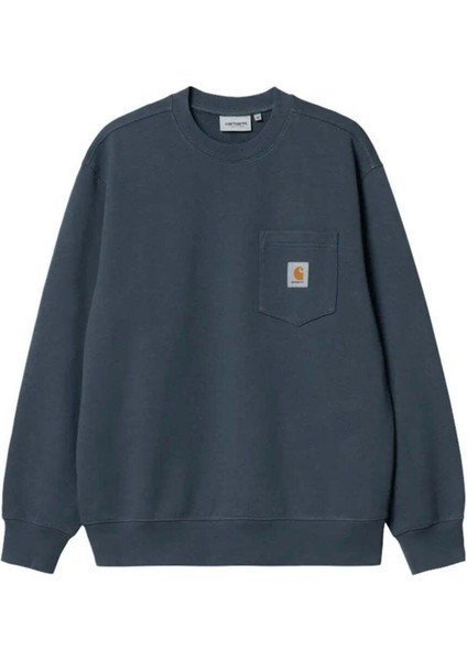 Erkekler Için Mavi %100 Pamuklu Cep Sweatshirt - Rahat ve Şık Seçim