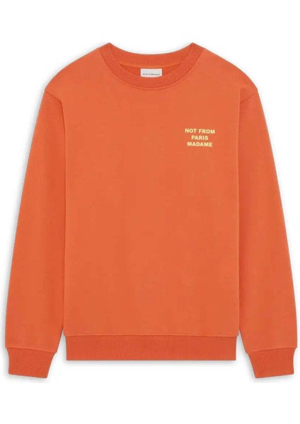 Rust Renkli %100 Pamuk Sloganlı Erkek Sweatshirt - Not From Paris Madame