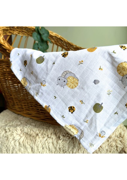 Müslin Bebek Battaniyesi, Yenidoğan, Bebek Örtüsü, Organik, Pamuklu, %100 Pamuk, Hipoalerjenik, Desenli Müslin, Beyaz, 4 Mevsim, Nefes Alabilen, Taşınabilir, Hediyelik, Kupu&kupu