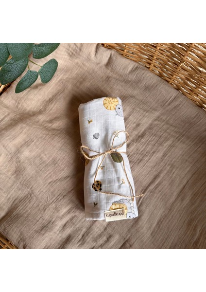 Müslin Bebek Battaniyesi, Yenidoğan, Bebek Örtüsü, Organik, Pamuklu, %100 Pamuk, Hipoalerjenik, Desenli Müslin, Beyaz, 4 Mevsim, Nefes Alabilen, Taşınabilir, Hediyelik, Kupu&kupu