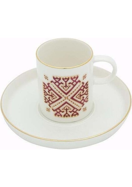 Beyaz Arabesque Desen 6'lı Kahve Fincanı Seti, Şıklık ve Zarafet Sunar