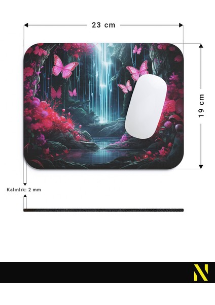 Kelebek Desenli Renkli Ergonomik Mouse Pad - 23 cm x 19 cm - Kaydırmaz Taban Ev ve Ofis Kullanımı Için Ideal Fare Altlığı Mousepad