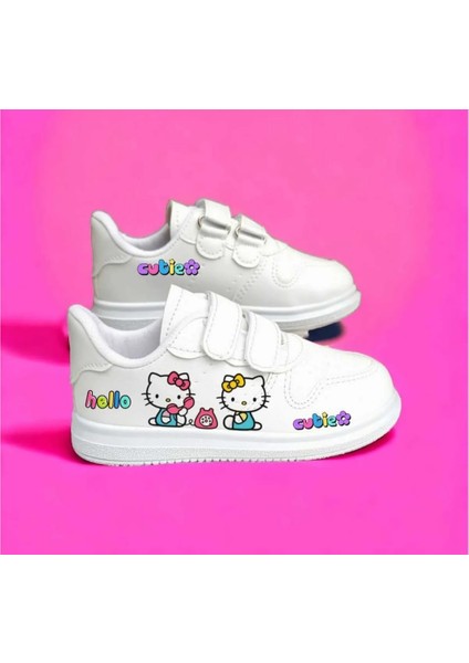Telefonlu Kedicik Baskılı Kız Çocuk Spor Ayakkabı Sneaker