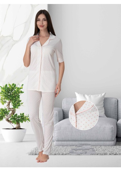 Dvina Effortt Lohusa Puantiyeli Pijama Takımı Pembe - 5062