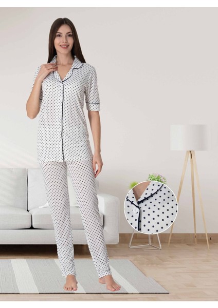 Dvina Effortt Lohusa Puantiyeli Pijama Takımı Lacivert - 5062