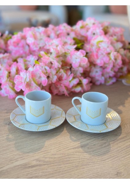 Sarı Desen6 4 Parça 2 Kişilik Kahve Fincanı Takımı, 90CC, Şık ve Kullanışlı.