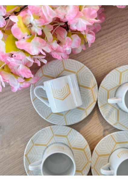 Sarı Desen6 4 Parça 2 Kişilik Kahve Fincanı Takımı, 90CC, Şık ve Kullanışlı. modelleri