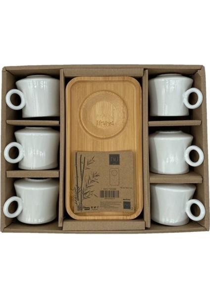 Beyaz Dikdörtgen Bambulu Porselen Kahve Takımı, Şık ve Zarif Tasarım