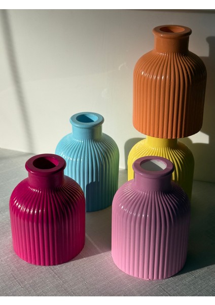 Modern Ribanalı Mini Vazolar | Pastel ve Canlı Renk Seçenekleri | Ev Dekorasyon Vazo Seti
