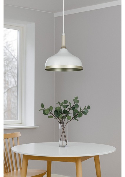 Cosmos Beyaz Içi Gold Özel Tasarım Modern Dekoratif Cafe Mutfak Salon Sarkıt Tekli Avize (Ampulsüz)