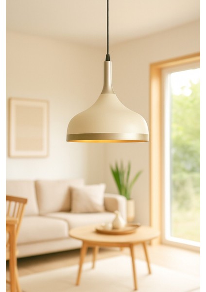 Cosmos Krem Içi Gold Özel Tasarım Modern Dekoratif Cafe Mutfak Salon Sarkıt Tekli Avize (Ampulsüz)