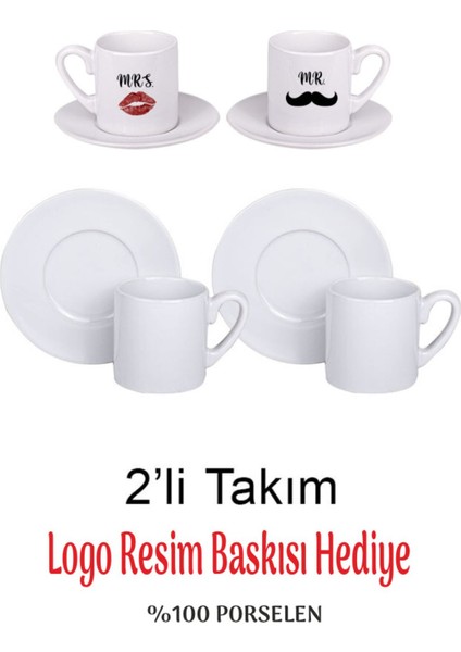 Beyaz Porselen Türk Kahvesi Fincanı Çiftli Set Hediye Seçeneği