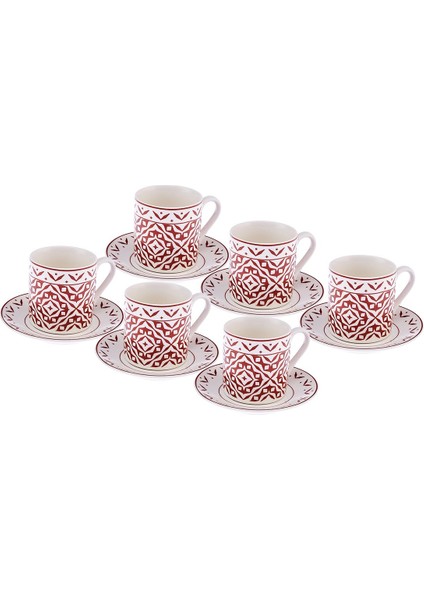 Verano New Bone 6 Kişilik 90 ml Bordo Kahve Fincan Takımı Zarif ve Şık Tasarım