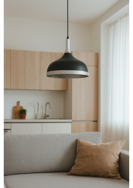 Cosmos Siyah Içi Gümüş Özel Tasarım Modern Dekoratif Cafe Mutfak Salon Sarkıt Tekli Avize (Ampulsüz)