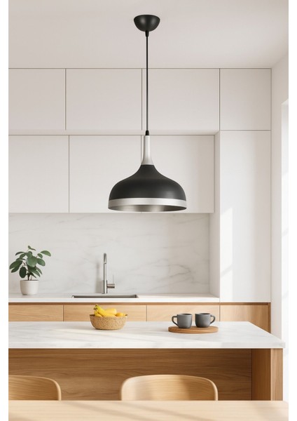 Cosmos Siyah Içi Gümüş Özel Tasarım Modern Dekoratif Cafe Mutfak Salon Sarkıt Tekli Avize (Ampulsüz) modelleri