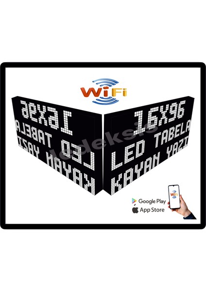 LED Tabela 16 x 96 cm Çift Taraflı Beyaz Kayan Yazı Wifi (Telefondan Yazı Değiştirme)