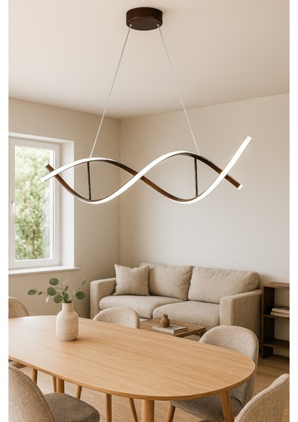 Lumora Kahverengi Modern Tasarım Beyaz Ledli Cafe - Mutfak - Salon 2 Li LED Avize modelleri