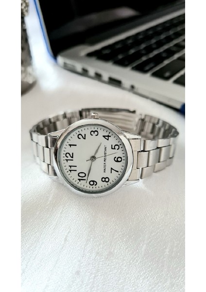Gümüş Beyaz Rakamlı Retro Kadın Kol Saati