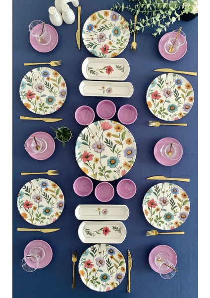 Flora Model 6 Kişilik 23 Parça Çay Tabaklı Kahvaltı Takımı (Mor)