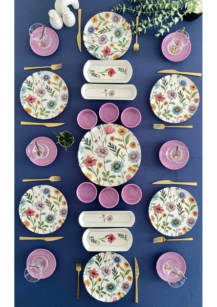 Flora Model 6 Kişilik 23 Parça Çay Tabaklı Kahvaltı Takımı (Mor) fiyatları