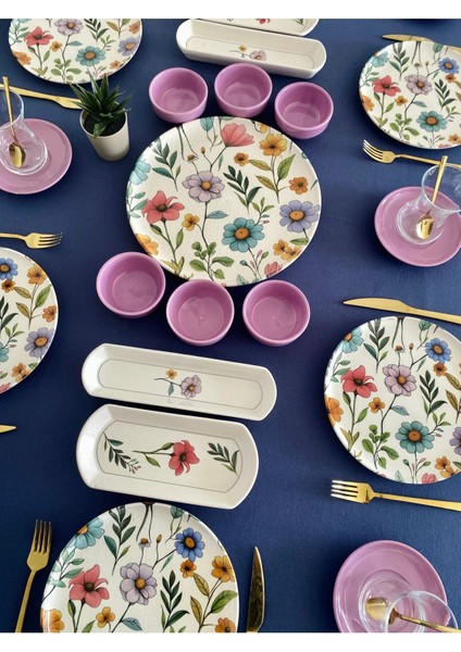 Flora Model 6 Kişilik 23 Parça Çay Tabaklı Kahvaltı Takımı (Mor) modelleri