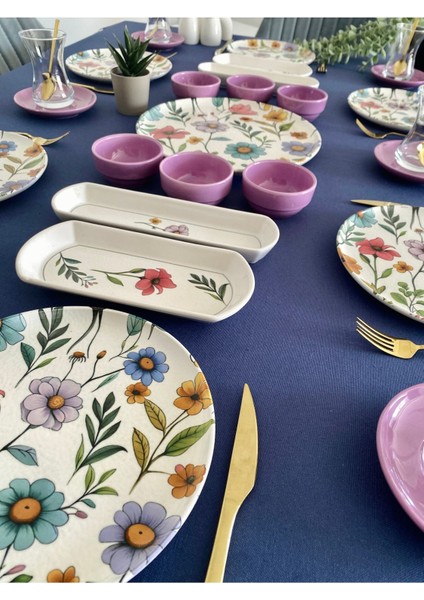 Flora Model 6 Kişilik 23 Parça Çay Tabaklı Kahvaltı Takımı (Mor) fırsatları