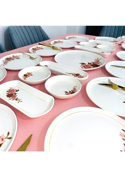 Pembe Gül Desenli 12 Kişilik 21 Parça Kahvaltı Takımı Seramik Malzeme ile modelleri