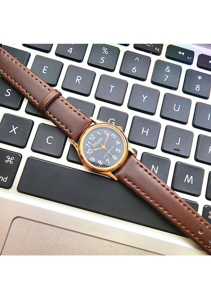 Retro Kayışlı Kadın Kol Saati, Vintage Tasarım, Klasik Tasarım, Rose Gold, Koyu Kahve Kordon