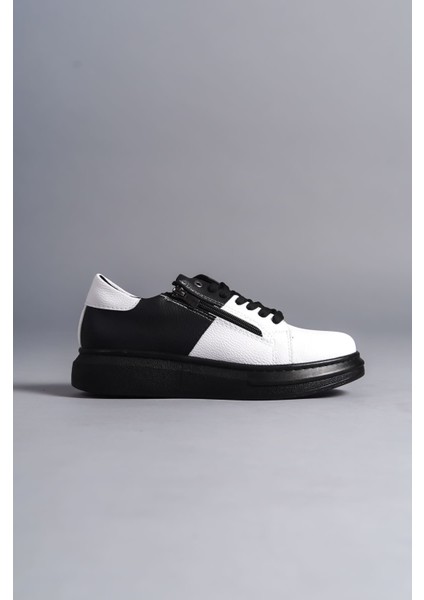 J155 Warrior Bağcıklı ve Fermuarlı Cilt Erkek Günlük Sneaker Ayakkabı Cst - Siyah/beyaz fırsatları