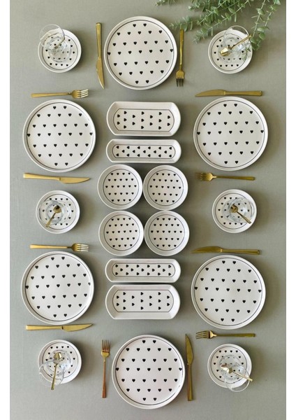 Siyah Kalp Desenli 6 Kişilik 20 Parça Kahvaltı Takımı