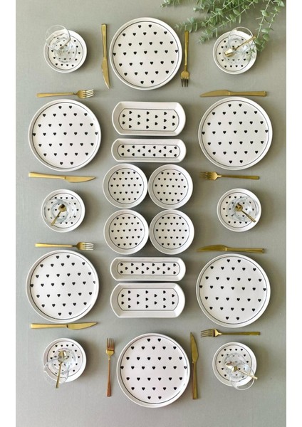 Siyah Kalp Desenli 6 Kişilik 20 Parça Kahvaltı Takımı fiyatları