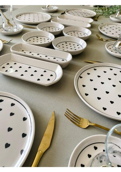 Siyah Kalp Desenli 6 Kişilik 20 Parça Kahvaltı Takımı fırsatları