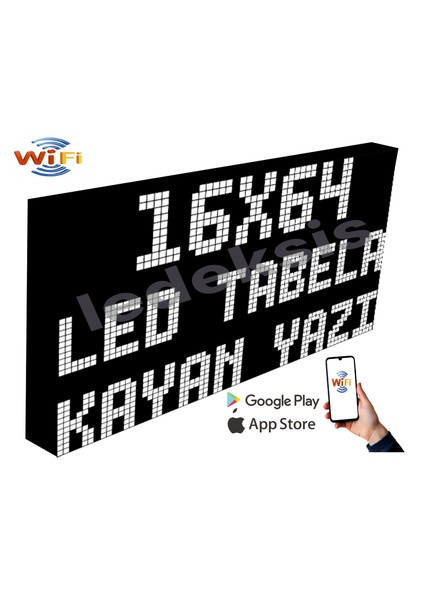 LED Tabela 16 x 64 cm Tek Taraflı Beyaz Kayan Yazı Wifi(Telefondan Yazı Değiştirme)