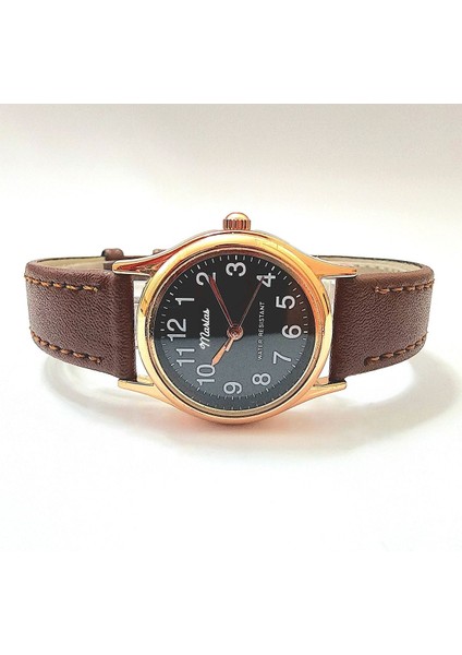 Retro Kadın Deri Kol Saati, Minimal Tasarım, Rose Gold Renk, Vintage Tasarım, Kahverengi