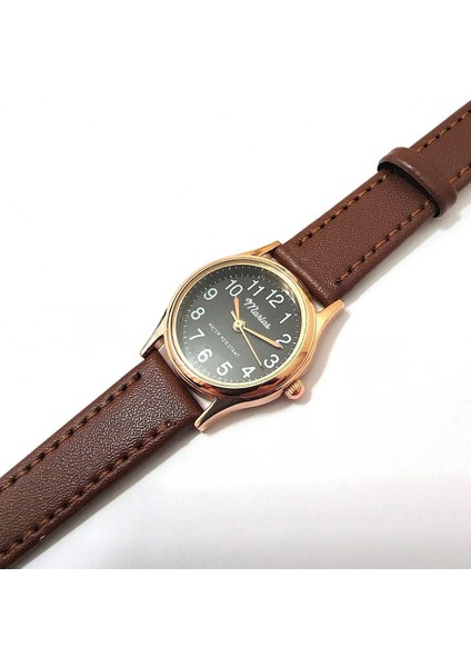 Retro Kadın Deri Kol Saati, Minimal Tasarım, Rose Gold Renk, Vintage Tasarım, Kahverengi modelleri