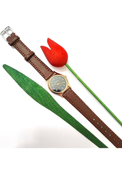 Retro Kadın Deri Kol Saati, Minimal Tasarım, Rose Gold Renk, Vintage Tasarım, Kahverengi indirimleri
