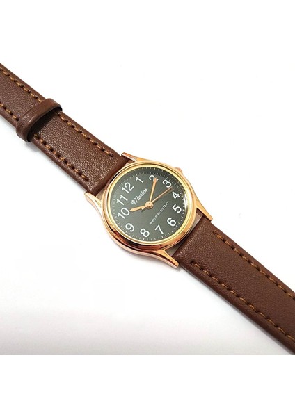 Retro Kadın Deri Kol Saati, Minimal Tasarım, Rose Gold Renk, Vintage Tasarım, Kahverengi