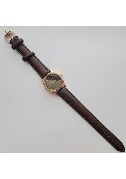 Retro Kadın Kol Saati, Vintage Minimal, Rose Gold Renk, Çizgili Kadran, Koyukahverengi Kordon