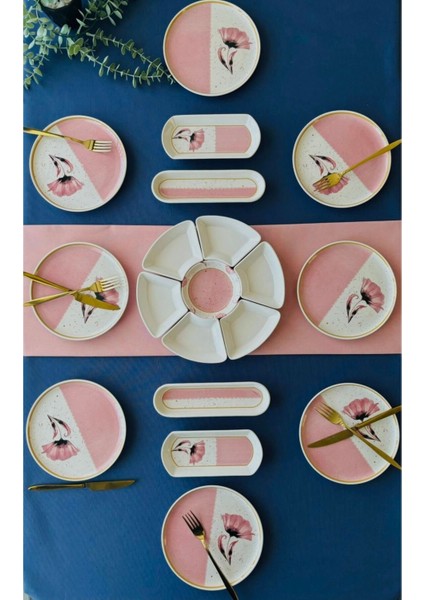 Gelincik Model 8 Kişilik 19 Parça Kahvaltı Takımı (Pembe)
