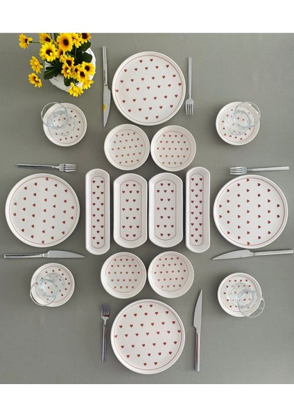 Love 4 Kişilik 16 Parça Red Heart Model Kahvaltı Takımı
