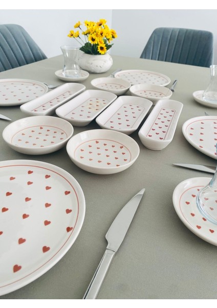 Love 4 Kişilik 16 Parça Red Heart Model Kahvaltı Takımı modelleri