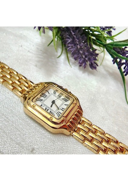 , Altın Rengi, Roma Rakamlı, Modern Tasarım, Retro Tasarım, Hediyelik, Kadın Kol Saati