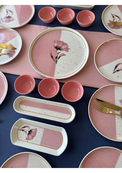 Gelincik Model 6 Kişilik 23 Parça Çay Tabaklı Kahvaltı Takımı (Pembe) fiyatları