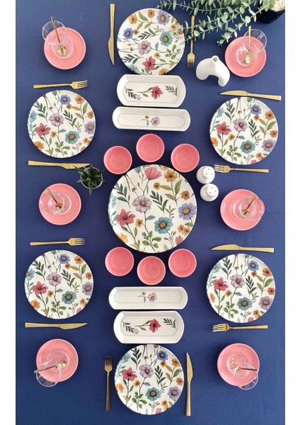 Flora Model 6 Kişilik 23 Parça Çay Tabaklı Kahvaltı Takımı (Pembe) fiyatları